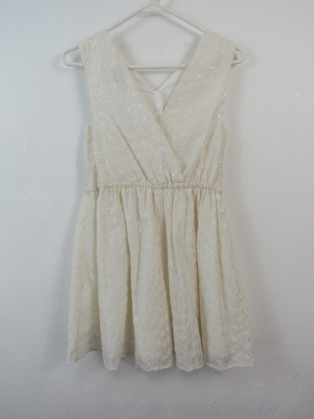 Zara Girls 13-14 White Sequins Eyelet Dress Fit & Flare Crossover Dress